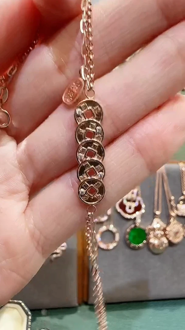 【闪购商品】钻石手链18K金镶嵌18K金钻石铜钱手链