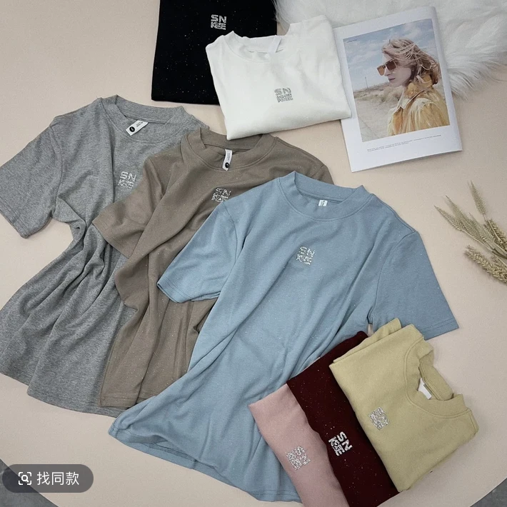 《姚家优麦汇》Y5226春款圆领设计感时尚百搭短袖显瘦上衣款女