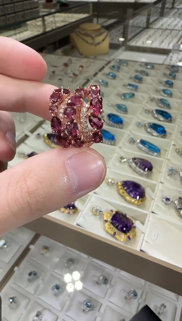 银S925镶嵌戒指石榴石5*7mm戒指高级款