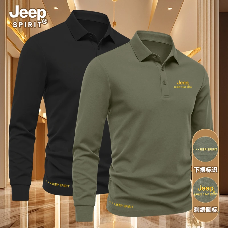 JEEP SPIRIT秋冬季长袖刺绣polo衫男潮流打底商务休闲翻领T恤上衣