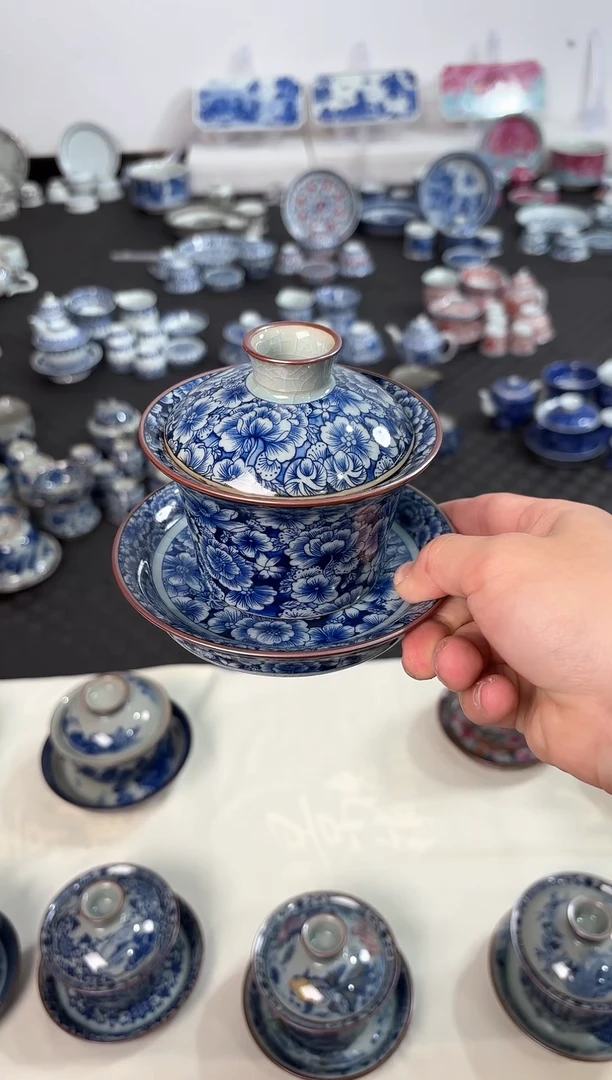 其他瓷景德镇陶瓷茶具老陶泥繁花似锦马蹄盖碗