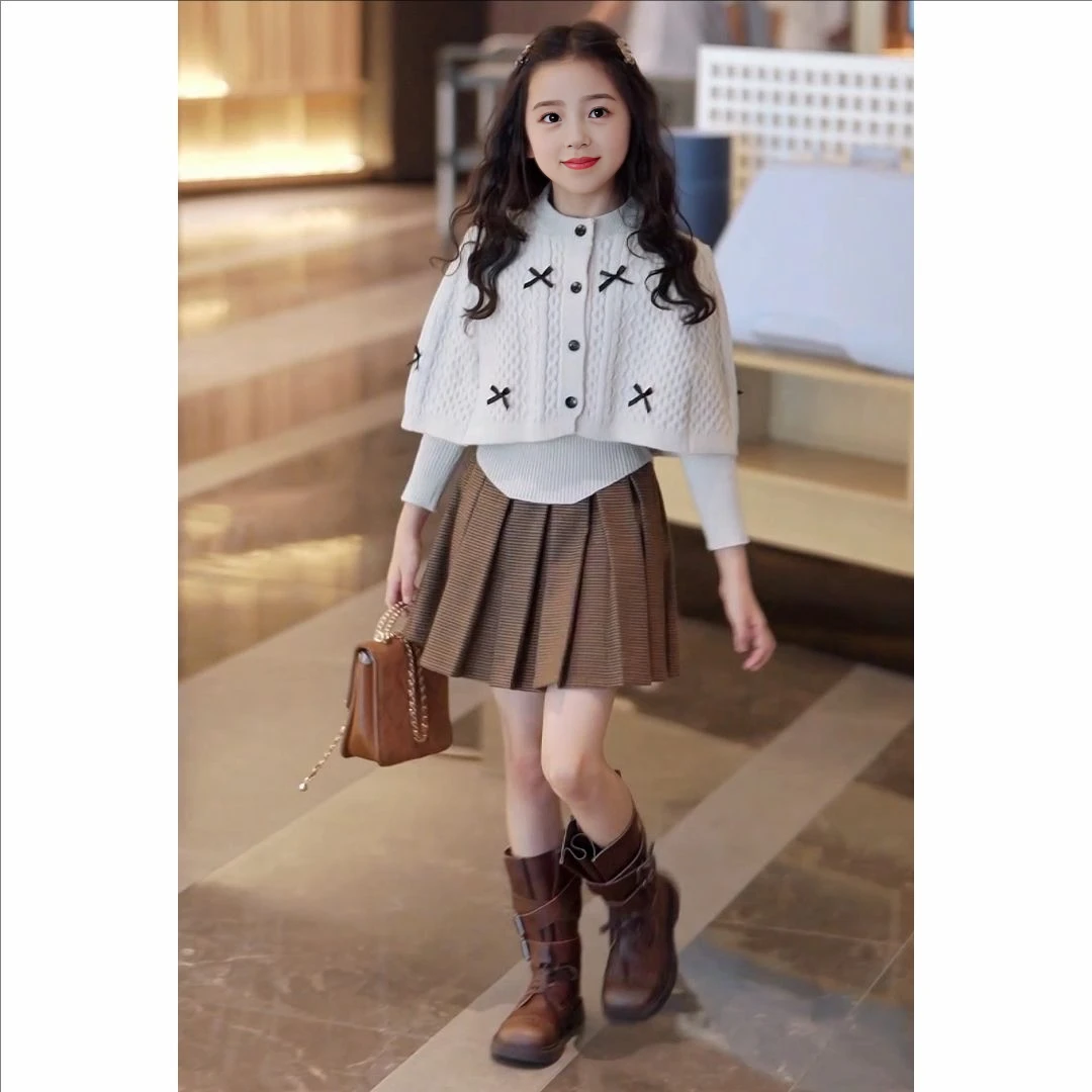 女童毛衣套装秋季2025新款儿童针织衫女孩洋气小香风蝴蝶结毛线衣