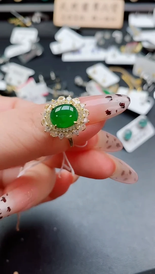 银S925镶嵌戒指翡翠1