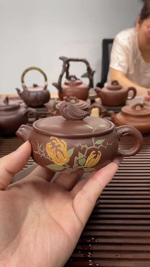 茶壶紫砂福利泥绘福寿130毫升中槽青