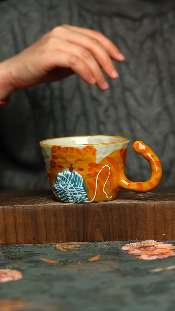 杯釉下彩手工手绘同款陶器