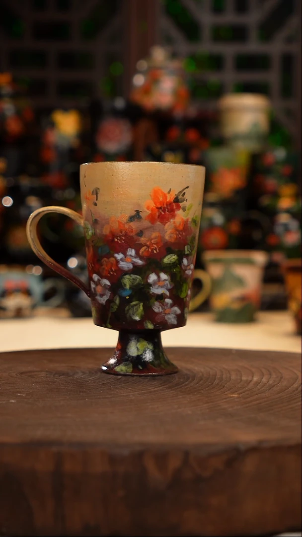 油画  手绘釉下彩杯子