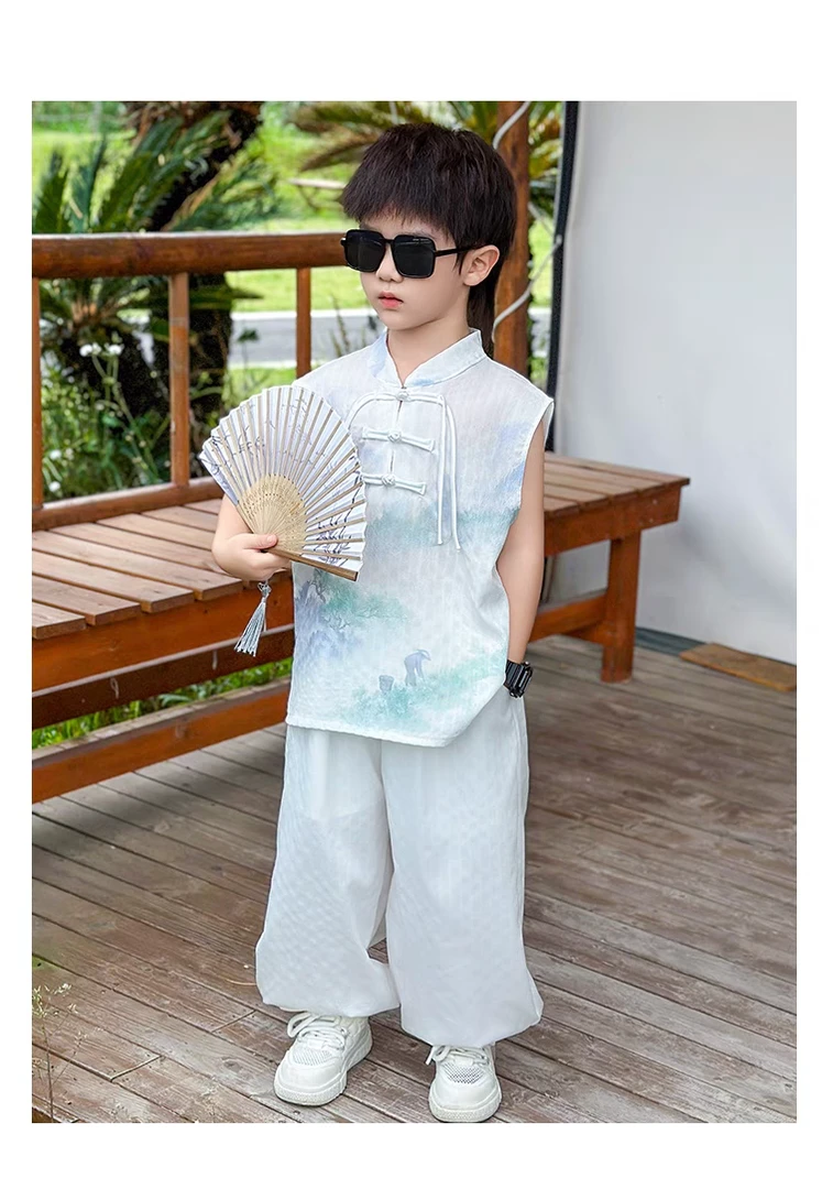 男童中式儿童夏季套装2025唐装国风新款宝宝汉服两件套无袖防蚊裤