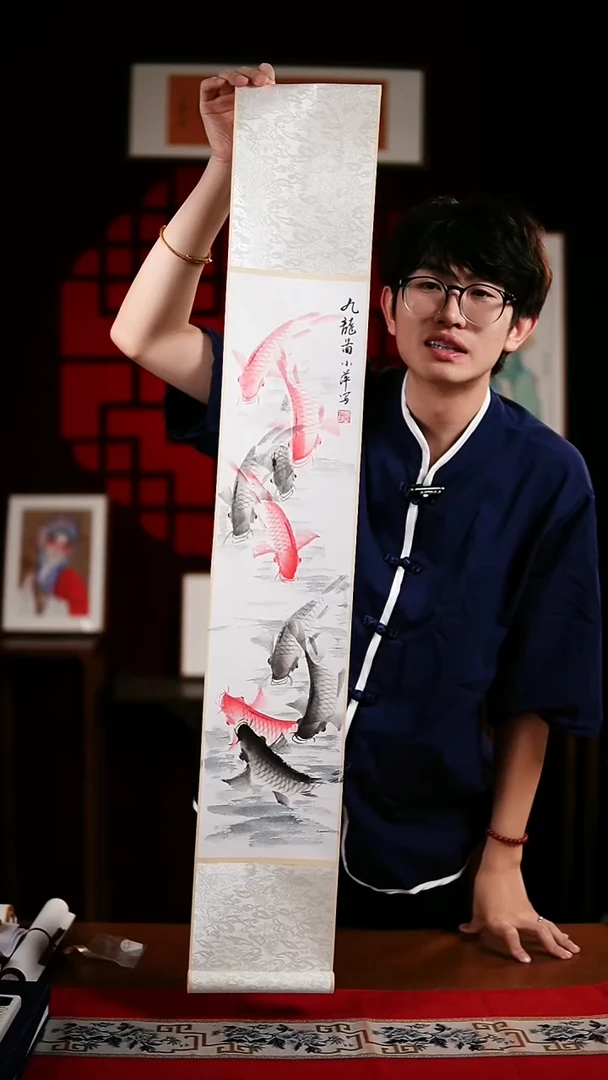 书法绘画卷轴17*110九龙图 曹