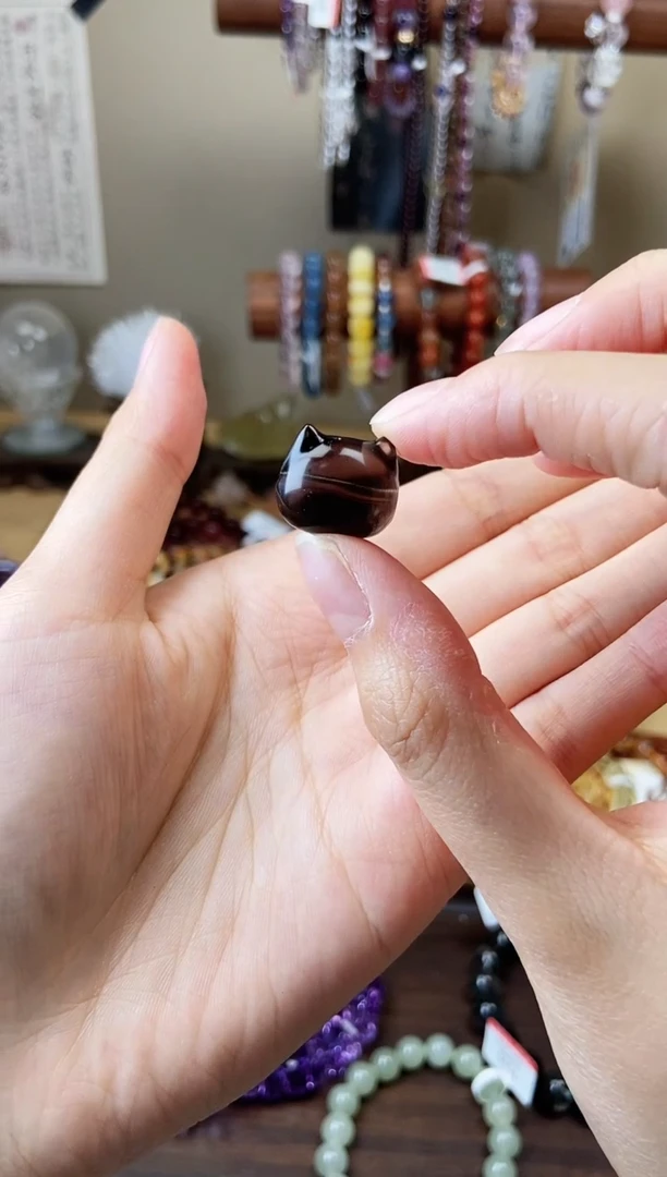 水晶手链未镶嵌茶水晶小猫咪