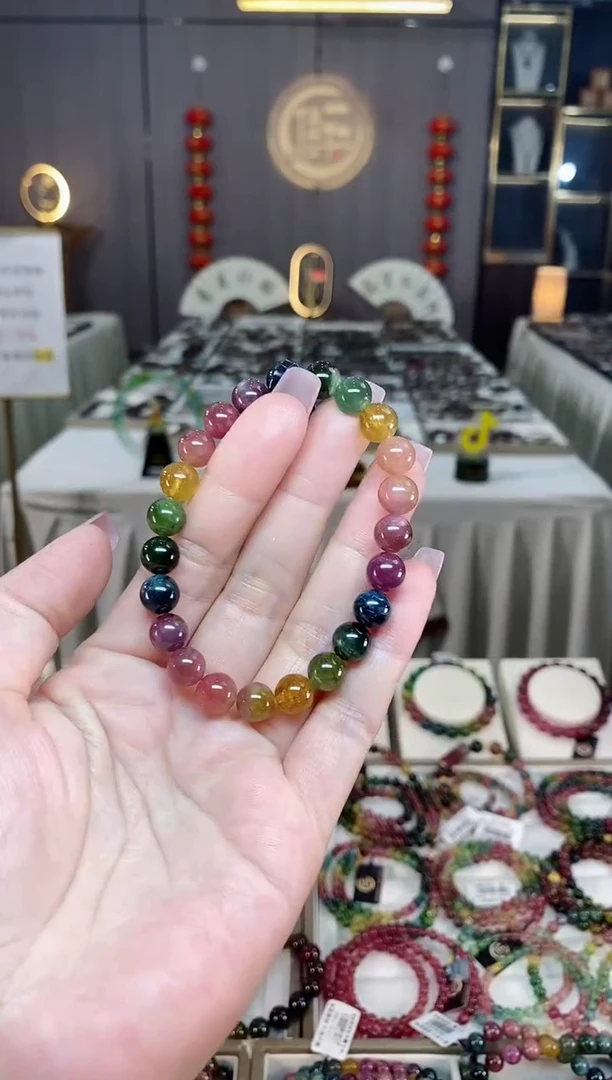 未镶嵌透体老矿碧玺彩虹单圈手串8mm+碧玺hon多样性发一条