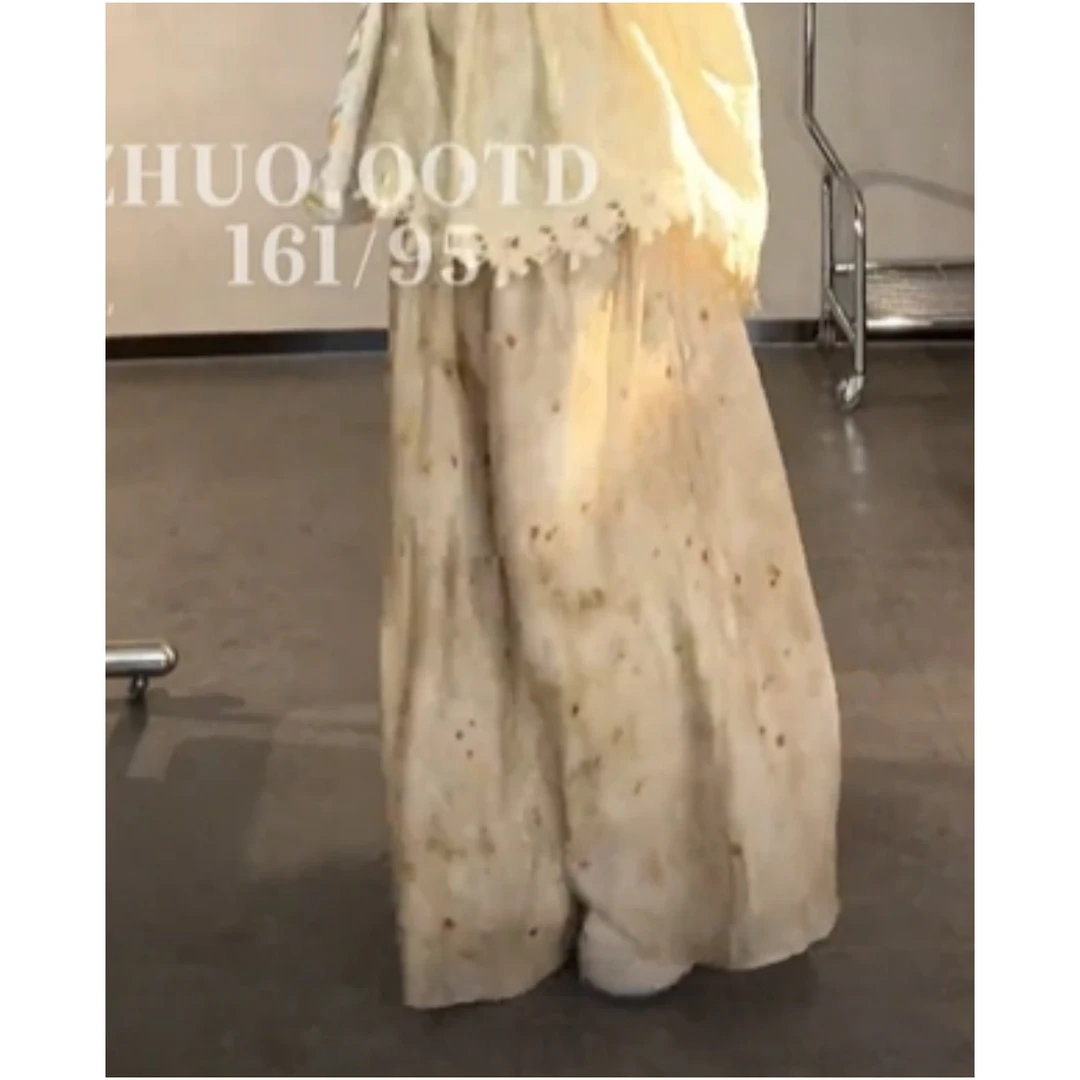 VGVL新款【轻笼纱】复古文艺盘口捏褶阔腿裤女60245