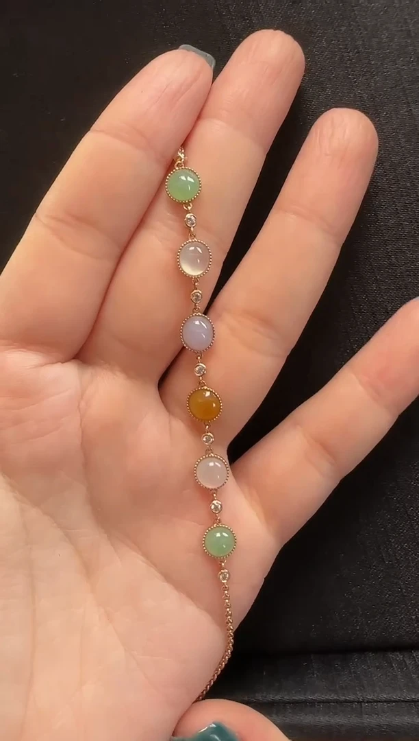 【闪购商品】翡翠手链18K金镶嵌1041蛋面