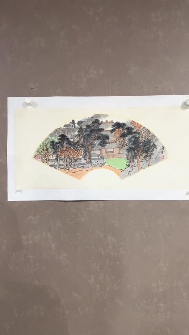 绘画23王义清扇面山水作品