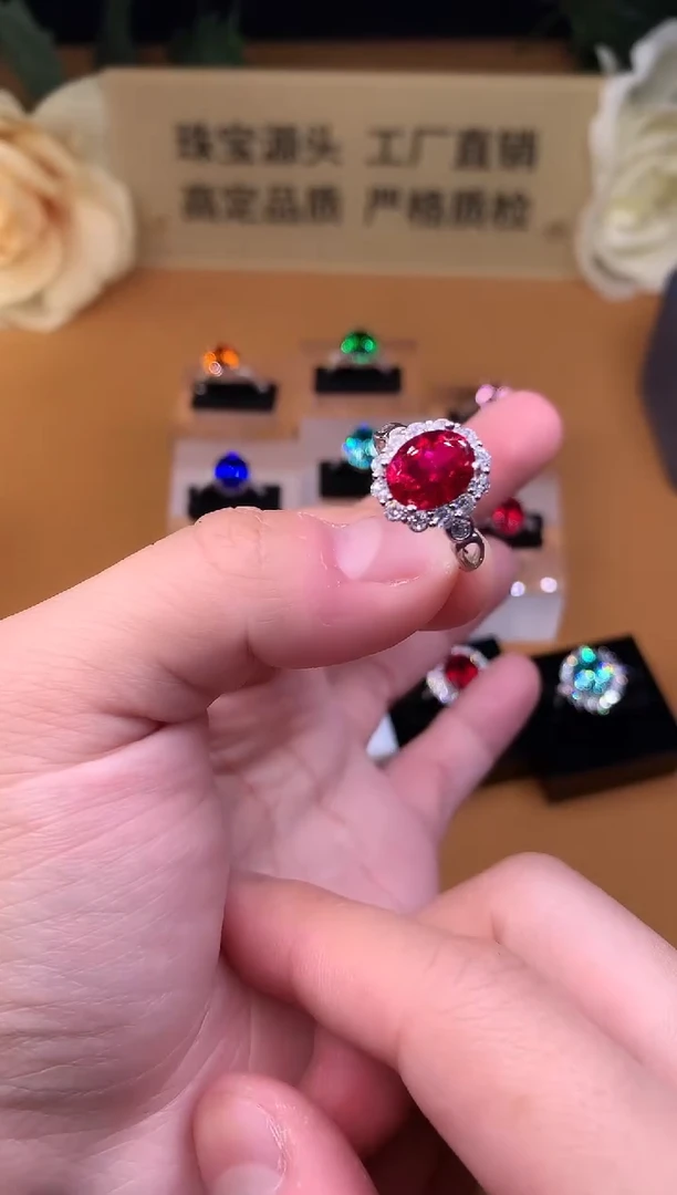银S925镶嵌戒指红宝石3344
