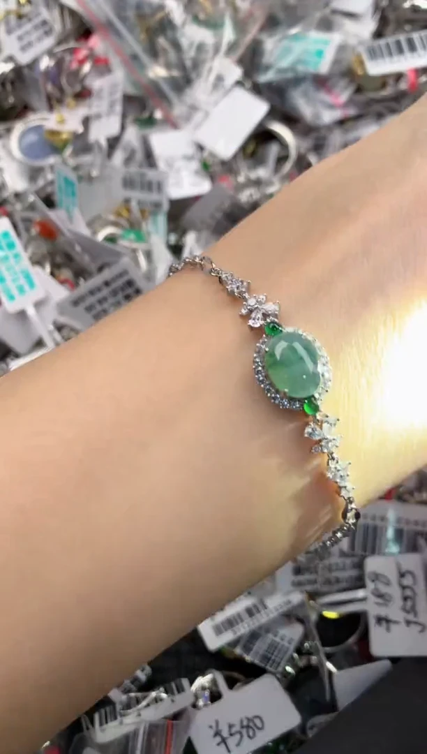 银S925镶嵌戒指翡翠5555----6