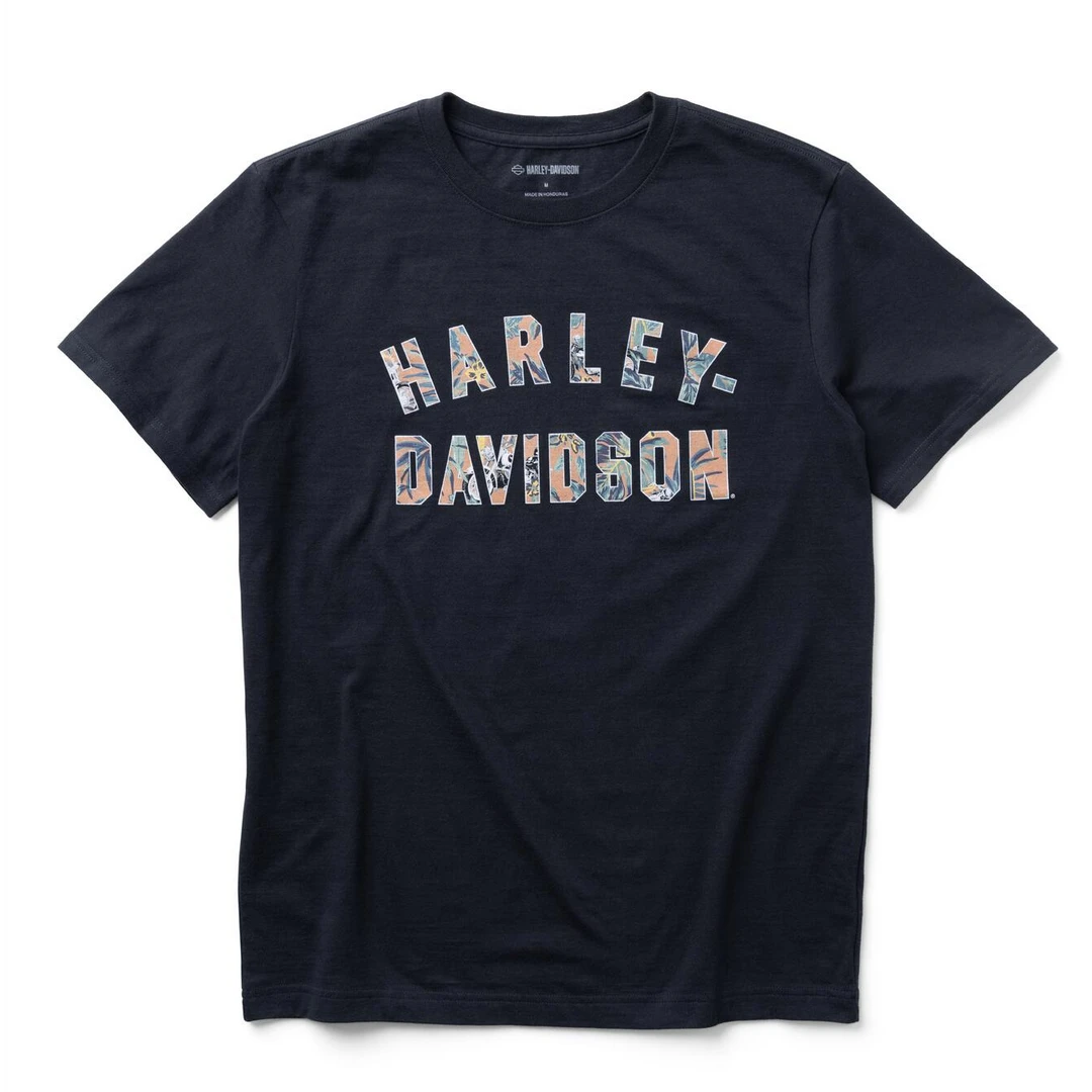 哈雷戴维森短袖夏季男士树叶机车宽松短袖T恤