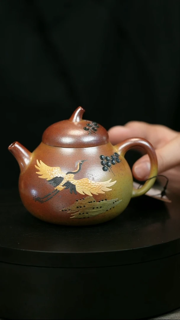 茶壶紫砂꧁****꧂H2038蒋静明仙鹤松针茄瓜
