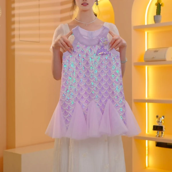 【Q·Z专属 实体品质】2025夏季新款美人鱼挂脖连衣裙小女孩度假裙