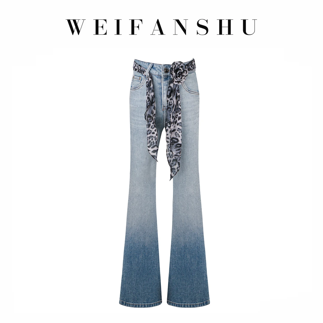 WEIFANSHU/魏凡舒【涉谷辣妹】春夏新款高腰显瘦气质百搭微喇牛仔裤