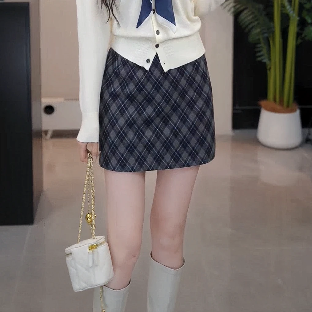 YUANLIANSU/圆脸酥【山野物语】秋季新款百搭复古A字格纹半身裙女