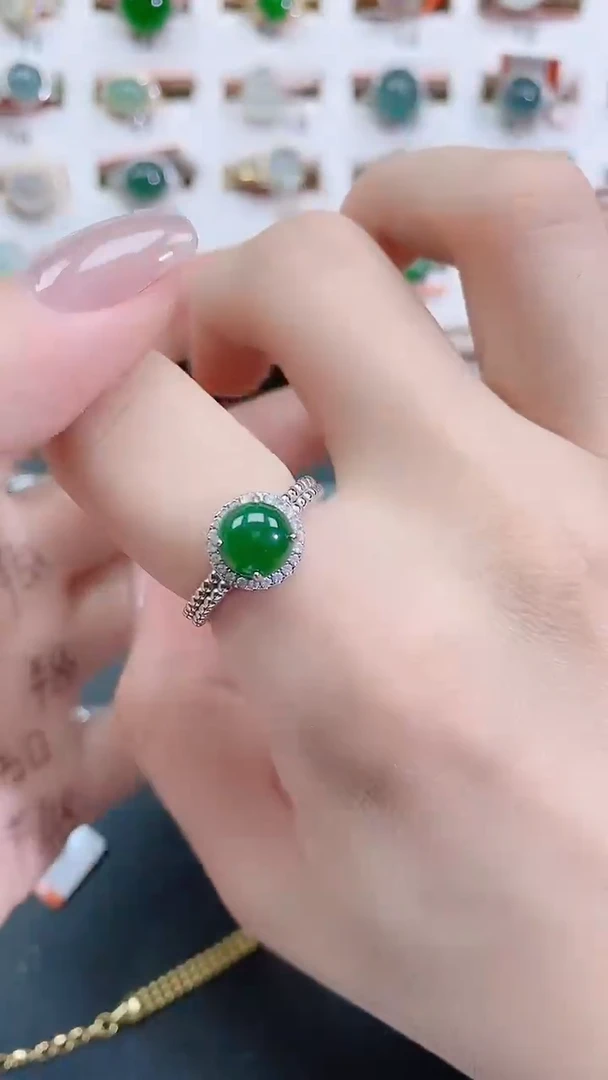 银S925镶嵌戒指翡翠天然翡翠