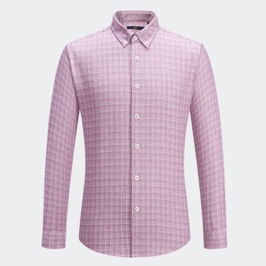 100%棉秋冬男士格纹长袖衬衫 内里磨绒商务休闲亲肤保暖长衬