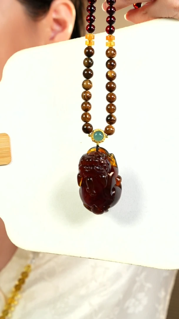 琥珀颈饰未镶嵌紫蜜紫罗兰灵草貔貅毛衣链