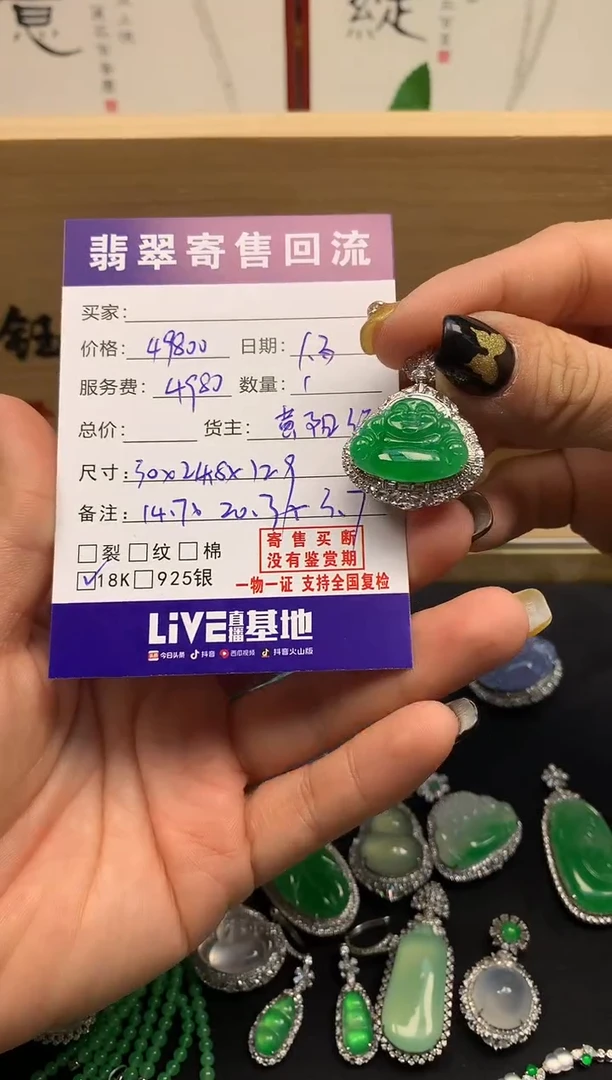 颈饰18K金镶嵌翡翠天然缅甸A货翡翠
