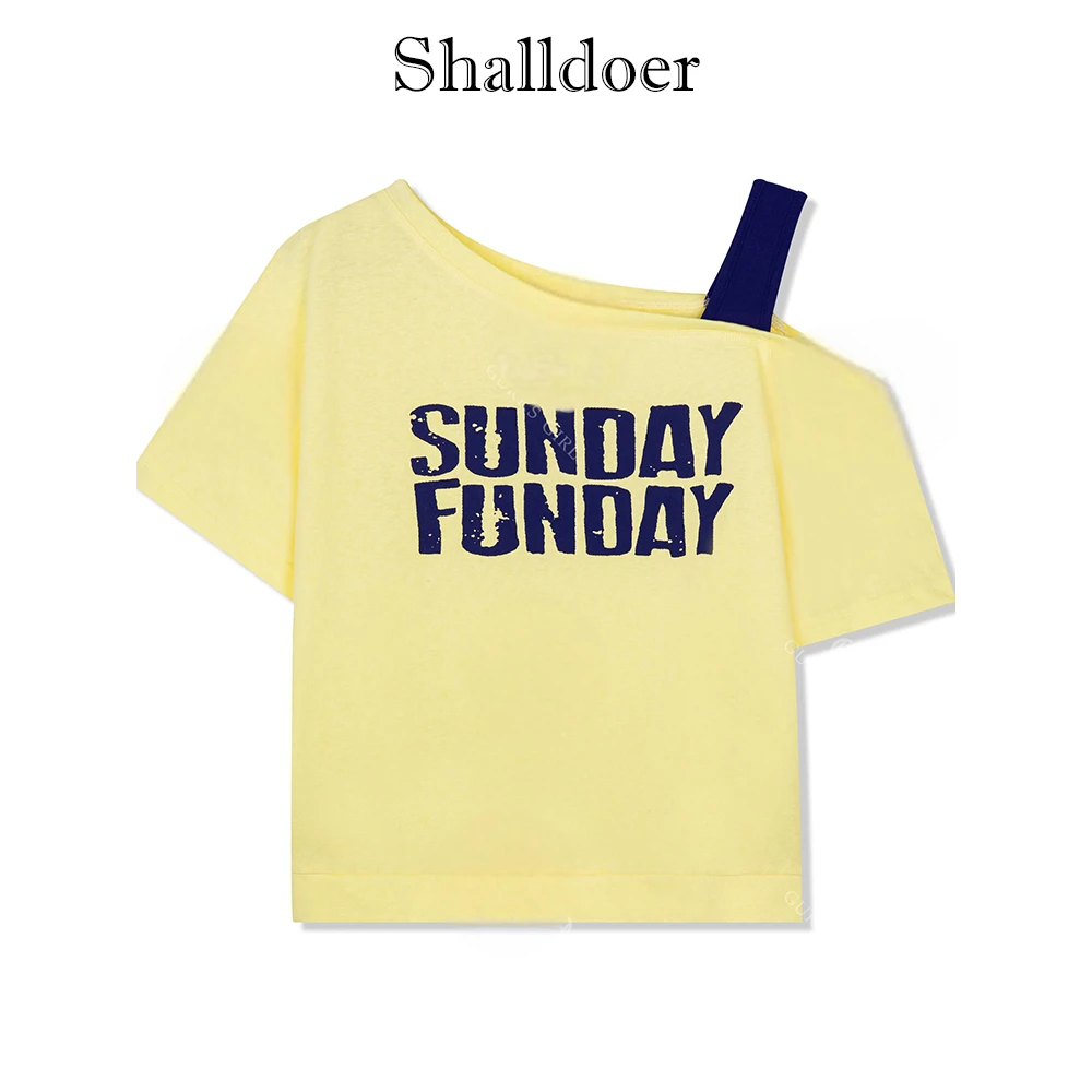 2025夏季设计师高定斜肩领时尚气质百搭休闲短袖T恤上衣女小衫