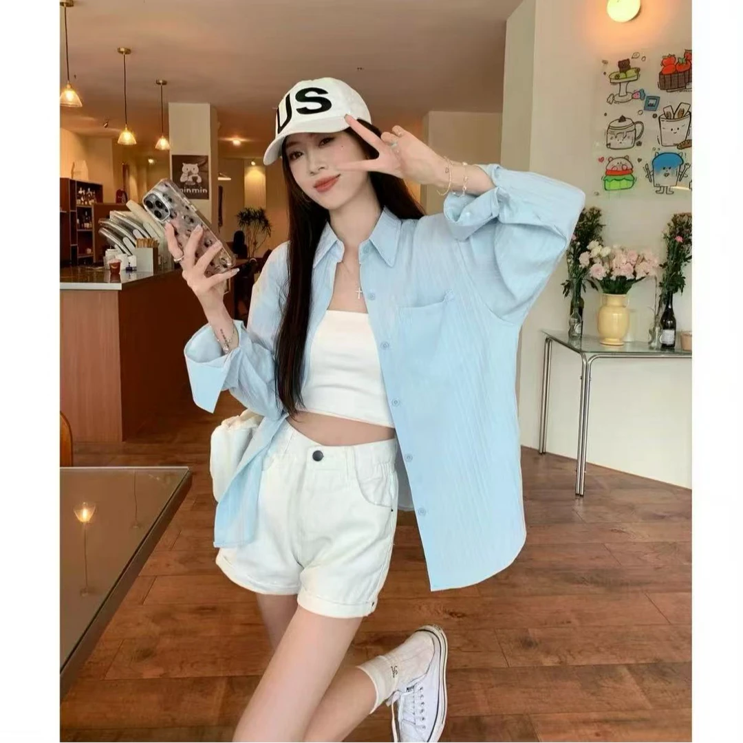 法式长袖夏季防晒休闲衬衫小众别致美式复古小衫衬衣YLYS7307