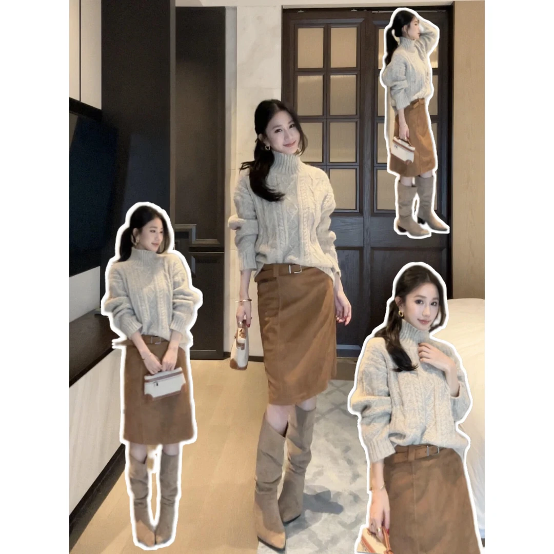 MARIE.COCO秋冬洋气时髦软糯针织衫毛衣复古感高级半身裙温柔套装