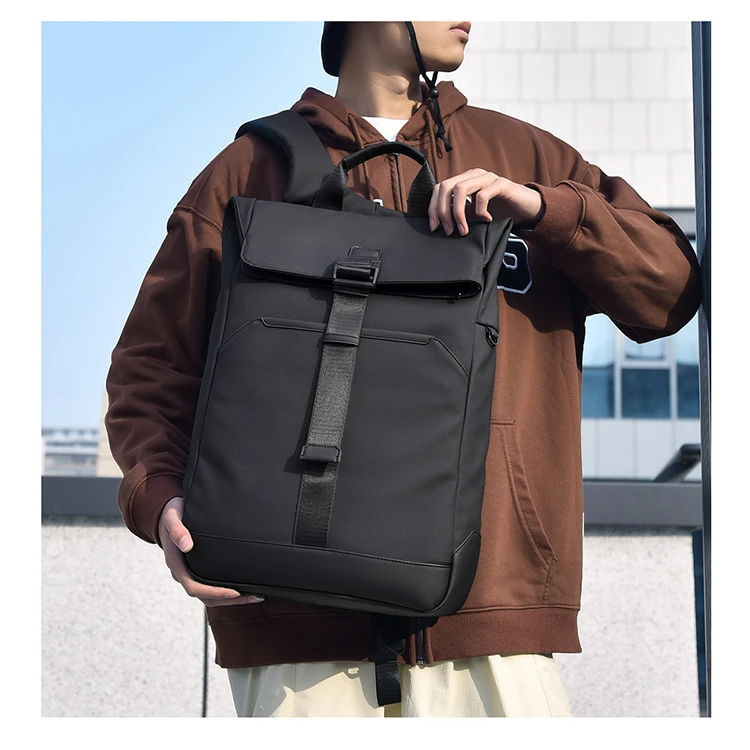 商务通勤休闲多功能双肩背包简约防水百搭皮膜双肩包5005