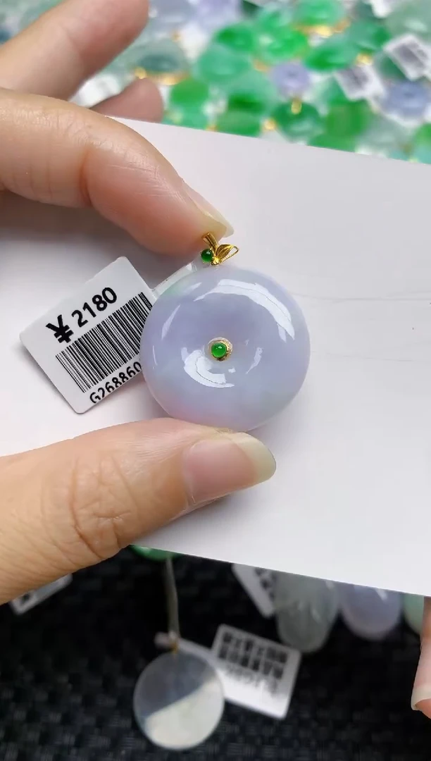 翡翠18K金镶嵌颈饰天然A货翡翠