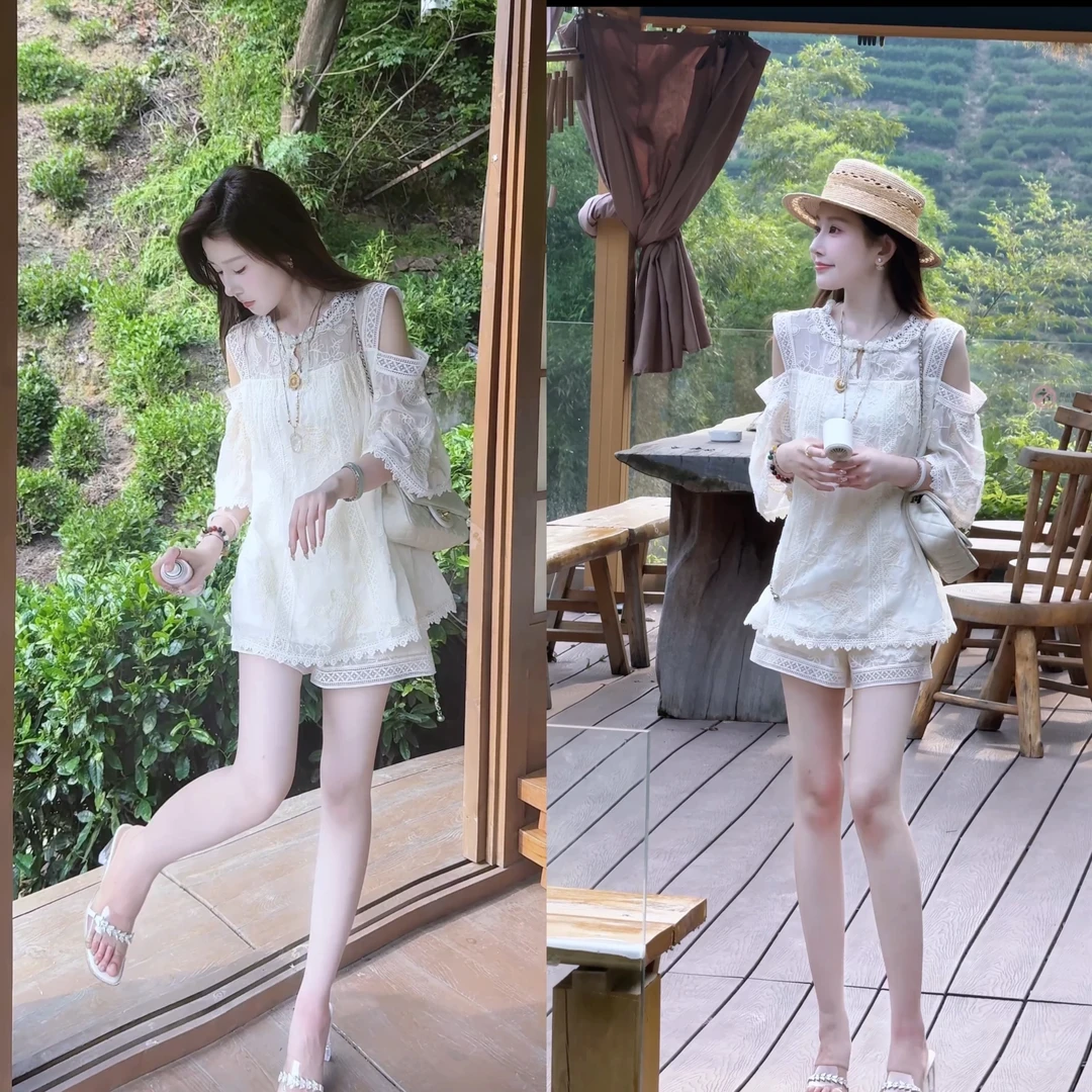 《凤凰于飞》温柔风蕾丝短裤套装女小众设计时尚显瘦气质高级感穿搭