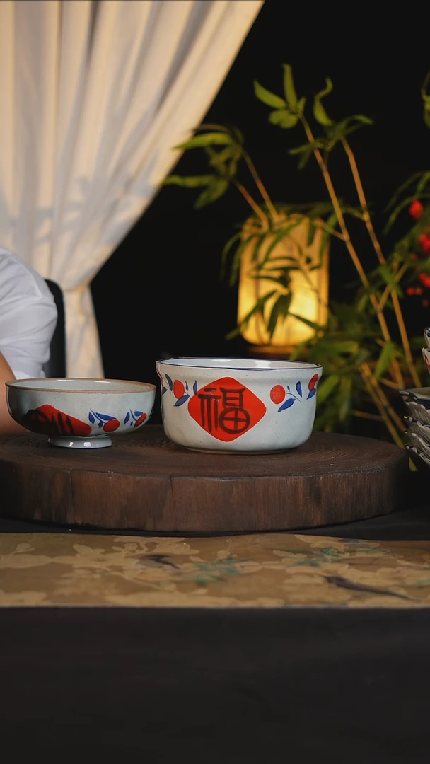 碗景德镇手工手绘高温釉下彩可进蒸箱烤箱微波炉洗碗机