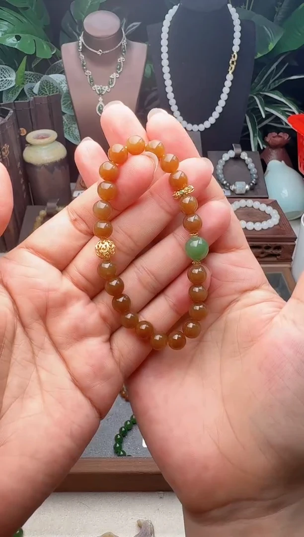 手链未镶嵌和田玉（糖玉）精品8m新疆且末糖玉手串