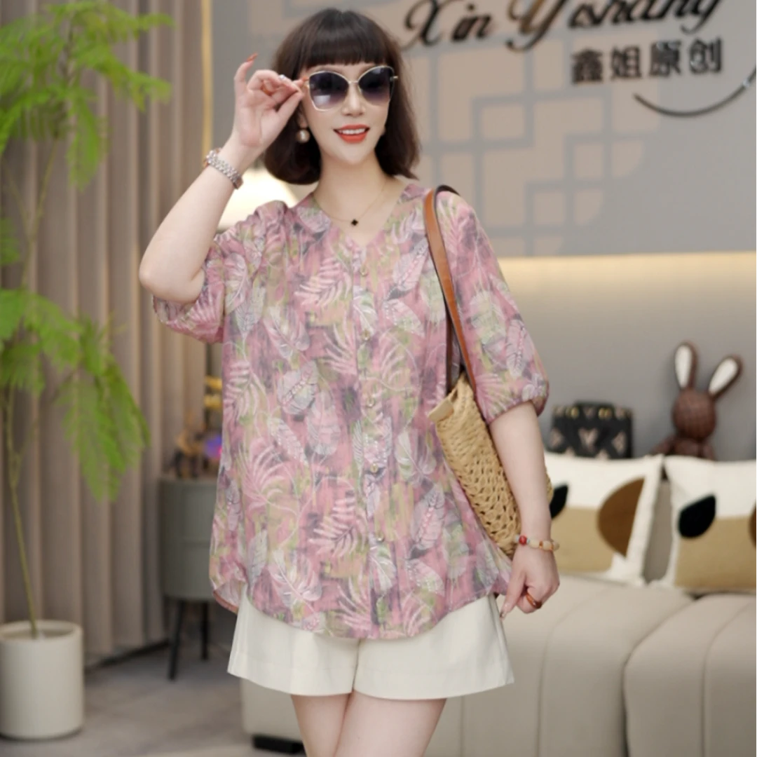 XX&【D欧版休闲印花小衫】XX8800707#春夏女装新款印花宽松上衣小衫