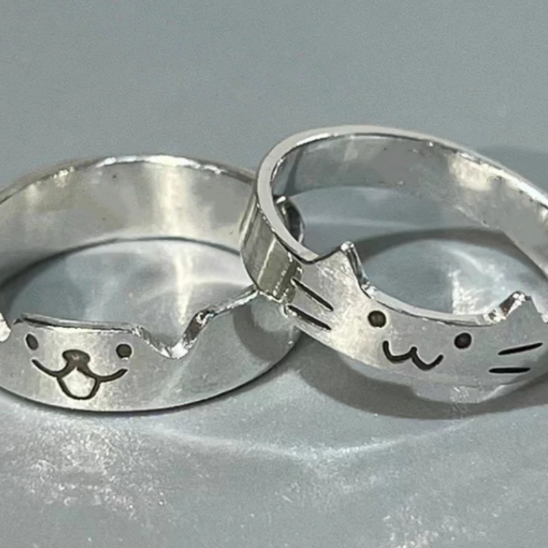 极简小猫小狗情侣对戒食指素圈男女小众指环d3