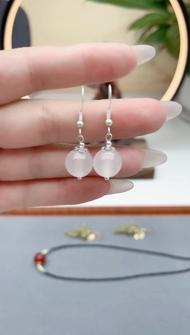 石英质玉银S925镶嵌耳饰208