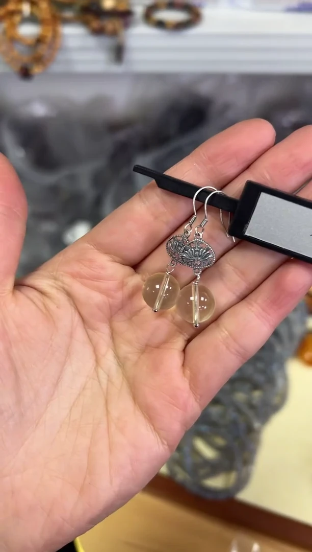 【闪购商品】水晶耳饰银S925镶嵌黄水晶圆珠银镶嵌耳环[0261]