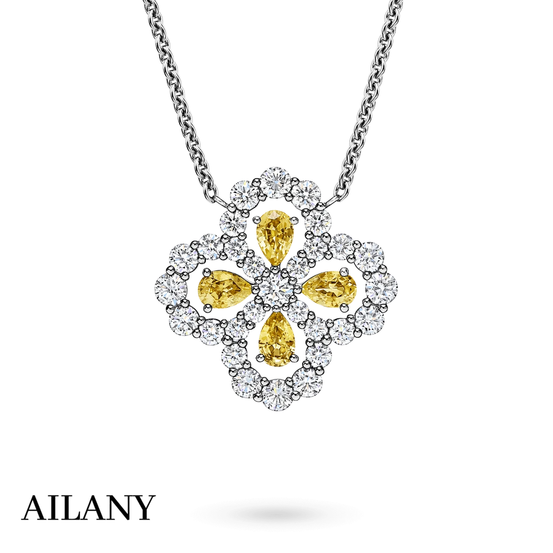 实验室培育钻石【定制】河南培育钻石LOOP四叶草艳彩黄项链铂金款