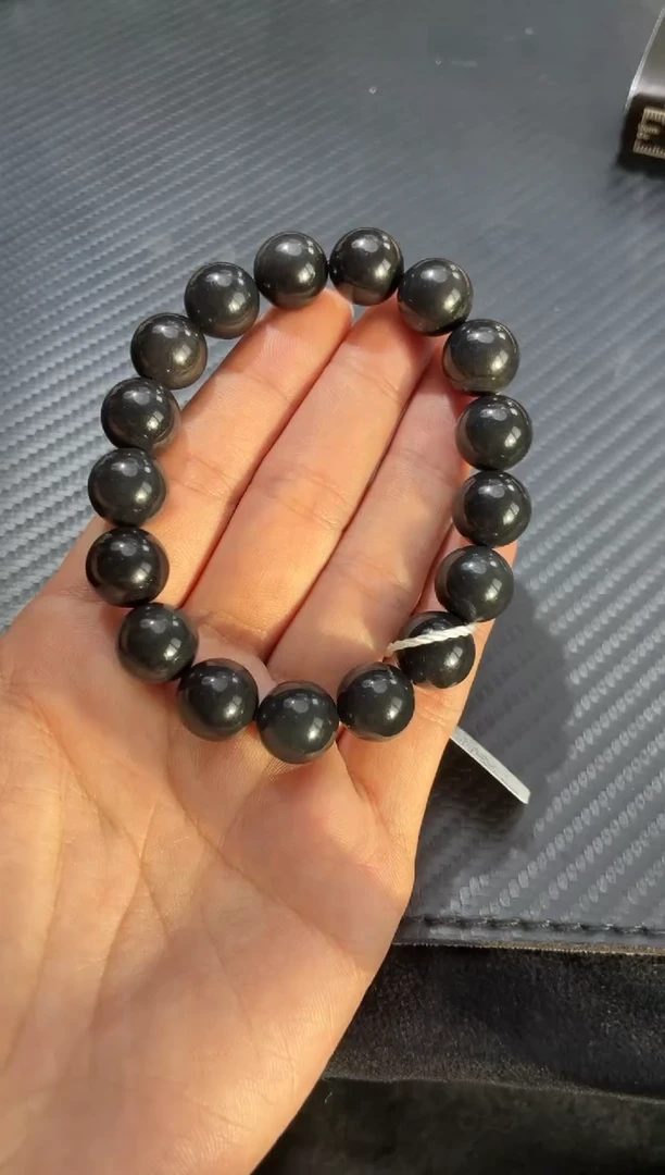 未镶嵌手链和田玉（墨玉）若羌毛毛矿聚墨手串卡12微色差