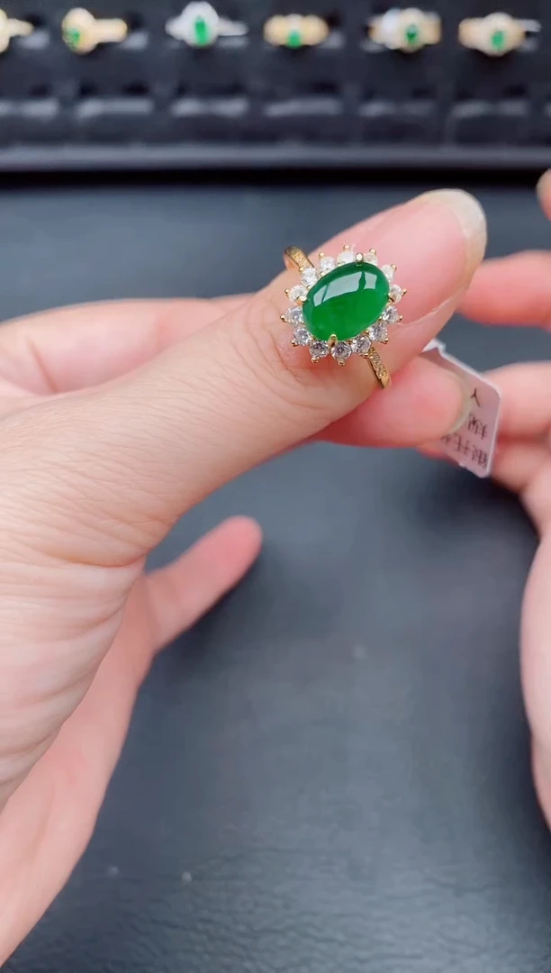 银S925镶嵌戒指翡翠天然a货翡翠65