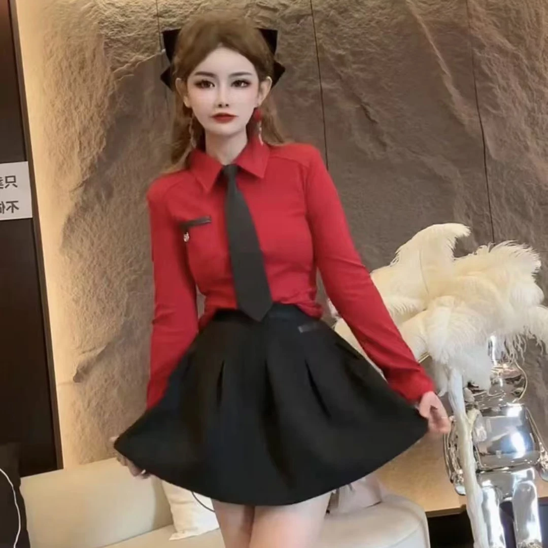 小两口元洋气时尚学院风半身裙套装186-187