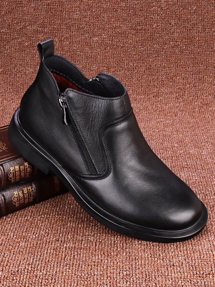 时尚切尔西男靴冬季新款加绒保暖潮流休闲高帮皮鞋高档短筒马丁靴