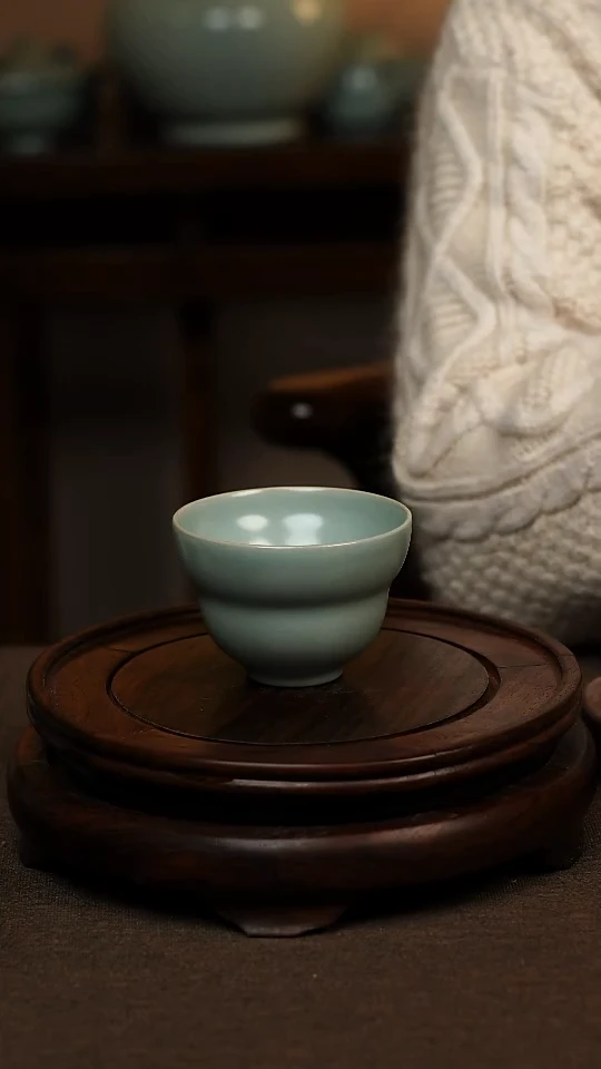 瓷片仿古天青葫芦杯100ml 微瑕 不带礼盒