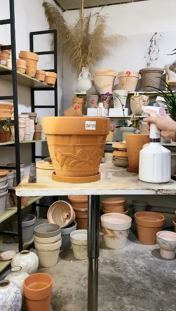 【闪购商品】陶26*25红陶大藤纹 1盆1托