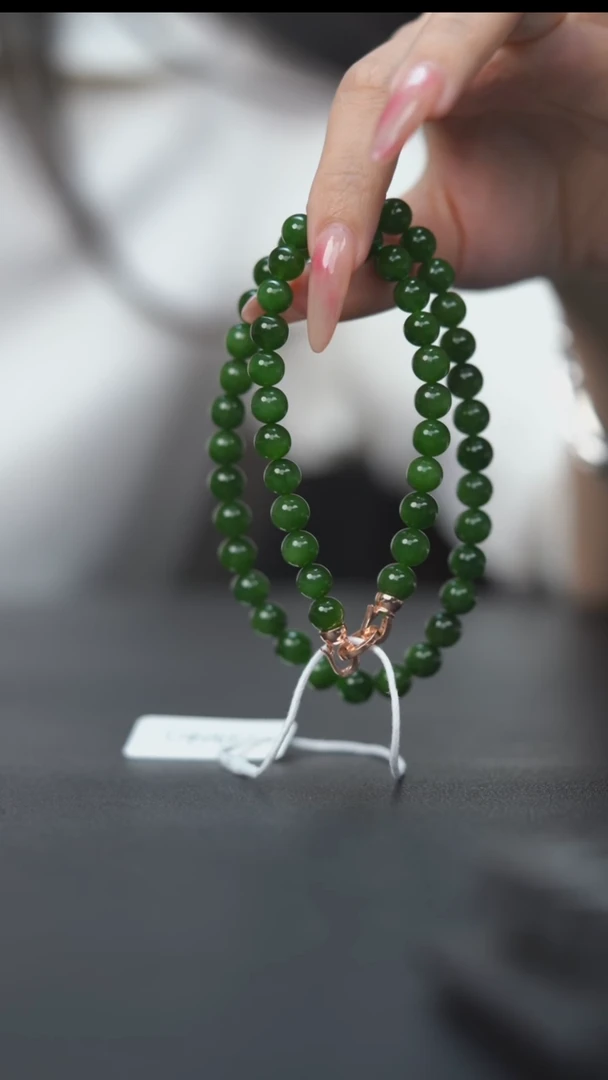 项链未镶嵌和田玉HA00613碧玉圆珠项链