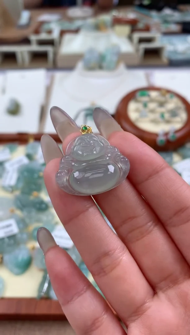 【闪购商品】翡翠颈饰18K金镶嵌天然A货翡翠挂件