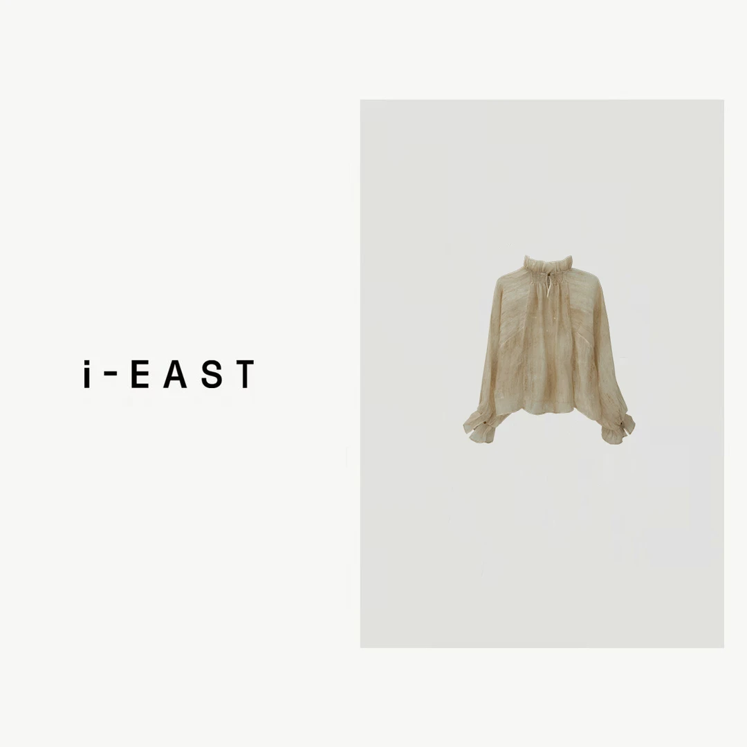 i-EAST 桃桃香氛~甜美褶皱高领衬衫上衣-4Q SY0291